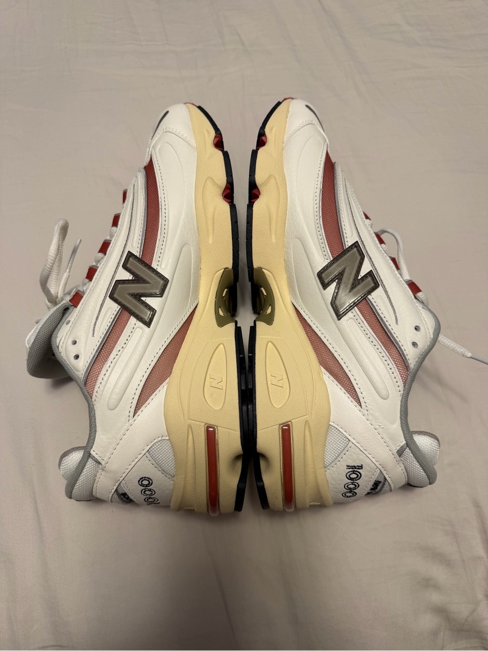 New Balance Men's White & Rust 1000 Sneakers with Cream Midsole